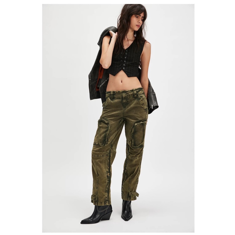 We The Free Can't Compare Slouch Pants Cargo Olive Green L Utility Boho Gorpcore